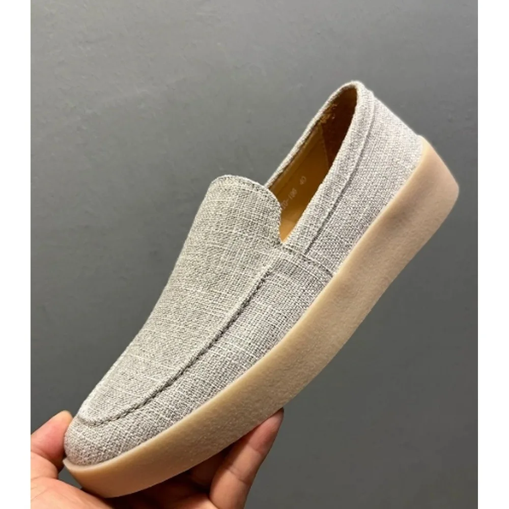 Men's Linen Fabric Slip‑On Loafers, Thick Rubber Sole Breathable Lightweight Casual Shoes For Daily Outdoor Wear