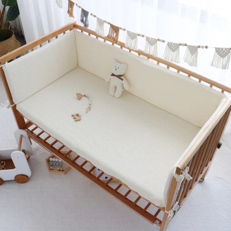 Waffled Cotton Baby Cot Bed Bumper for Crib One-piece Newborn Infant Kids Bed Fence Pillow Protector Cot Surround Bumpers