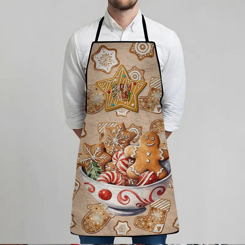 1pc Large Gingerbread for Man Print Apron Christmas Kitchen Apron with Gingerbread Cookie for Cooking Holiday Parties