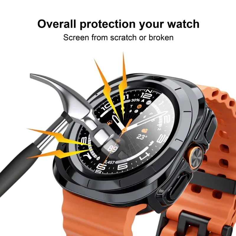 PC Case+ Glass Film for Samsung Galaxy Watch Ultra 2-1 47mm Omni-Directional Protective Shell Cover Shell for Galaxy Watch Ultra