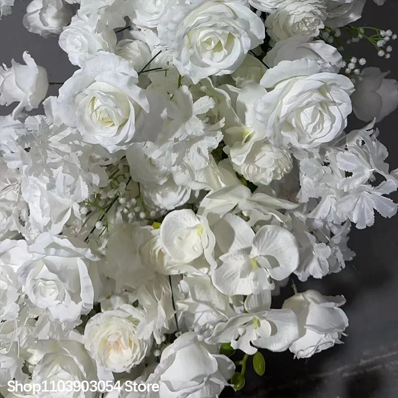 5D Weiße Rose Schleierkraut Herzförmiger Hochzeitshintergrund Blumenbogen Rahmen Dekoration Blumenreihe Arrangement Ständer Event-Requisiten – Detail 4