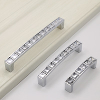 2Pcs Crystal Drawer Pulls, 64mm 96mm 128mm Silver Zinc Alloy Cabinet Handles for Kitchen Cupboard Bedroom
