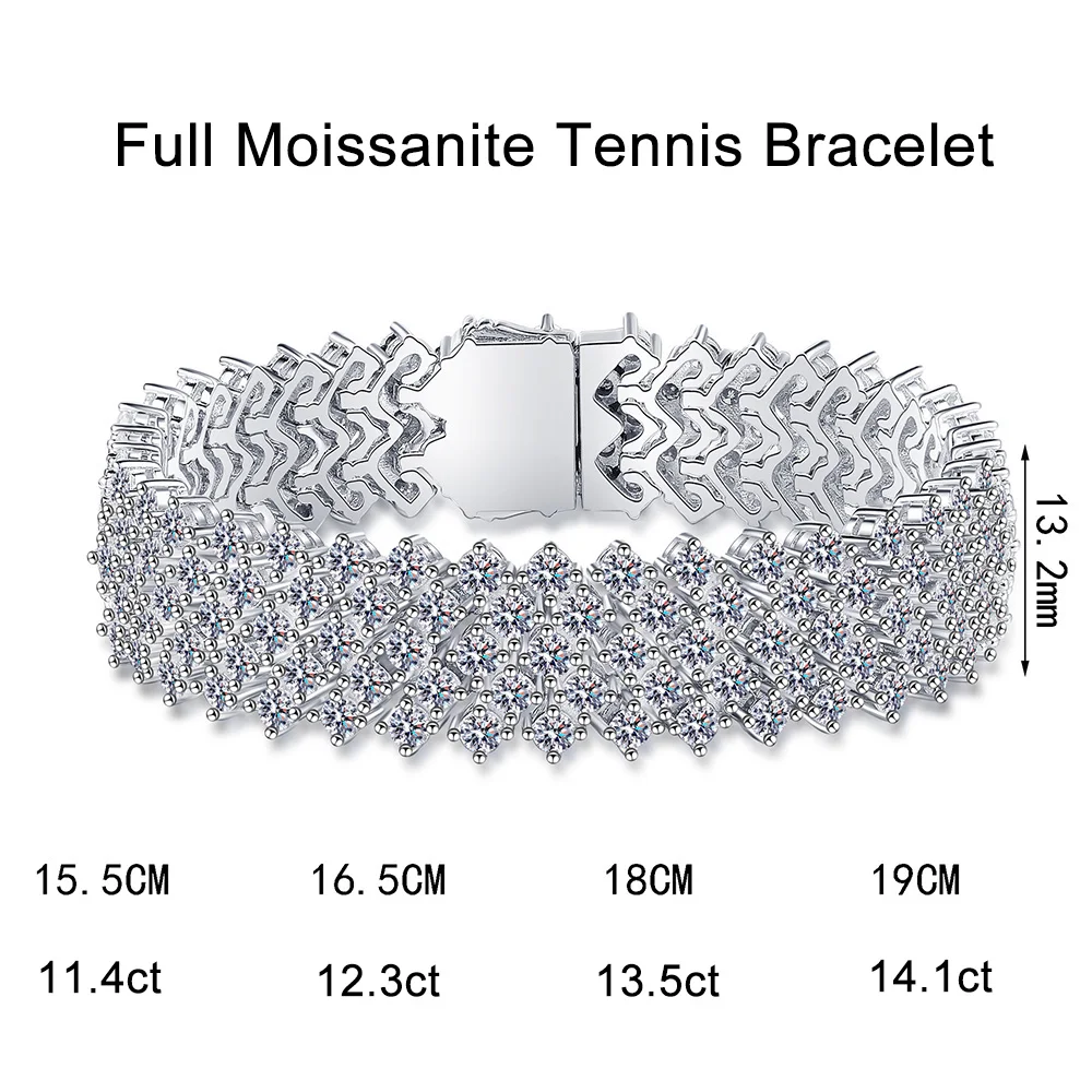 Certified Full Moissanite Tennis Bracelet for Women 925 Sterling Silver Plated 18K White Gold Diamond Bangles Party Fine Jewelry