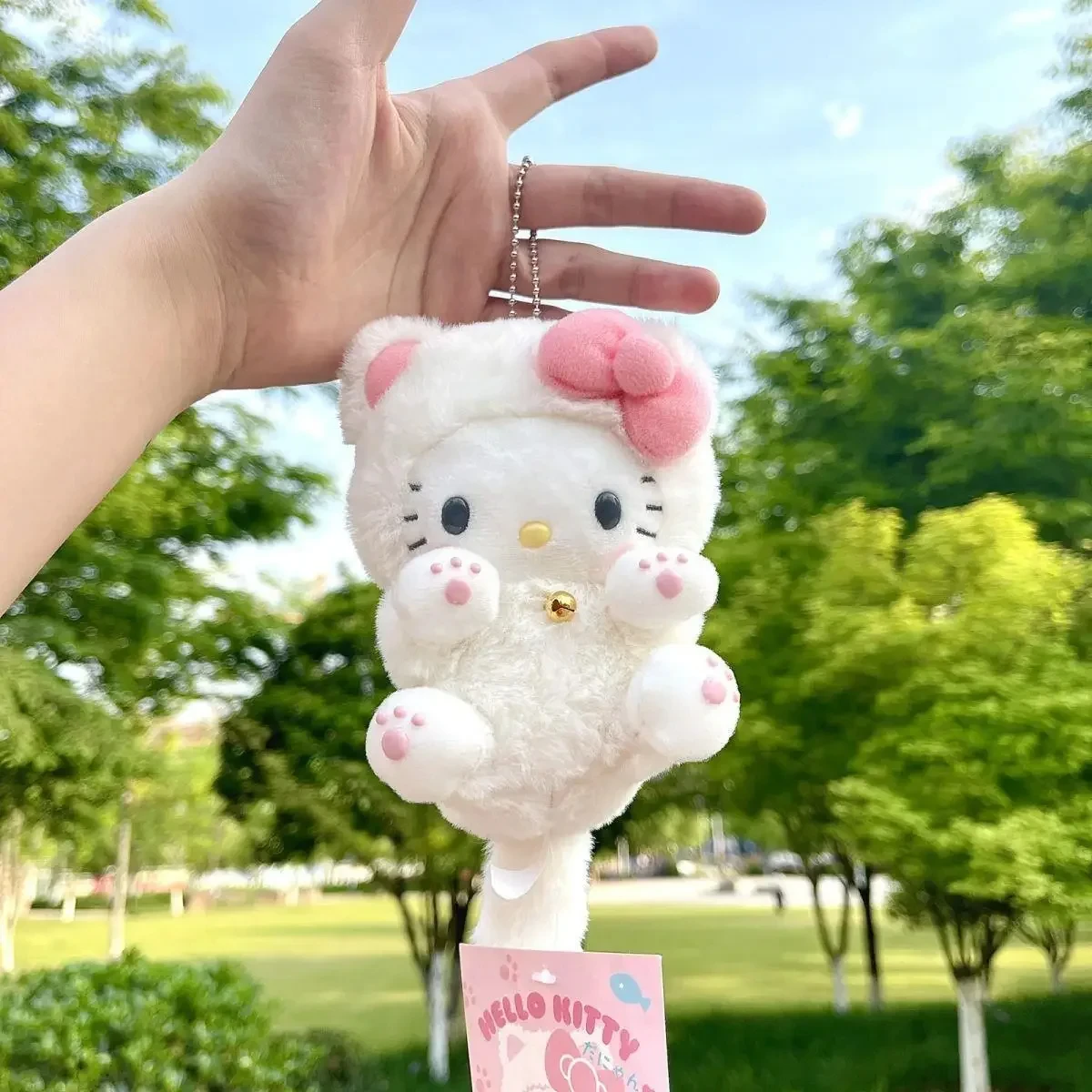 LLavero de peluche de Anime de Hello Kitty Sanrio, colgante de mochila Kawaii, muñeco de peluche, anillo de decoración, juguetes de corazón para niñas, regalo de cumpleaños