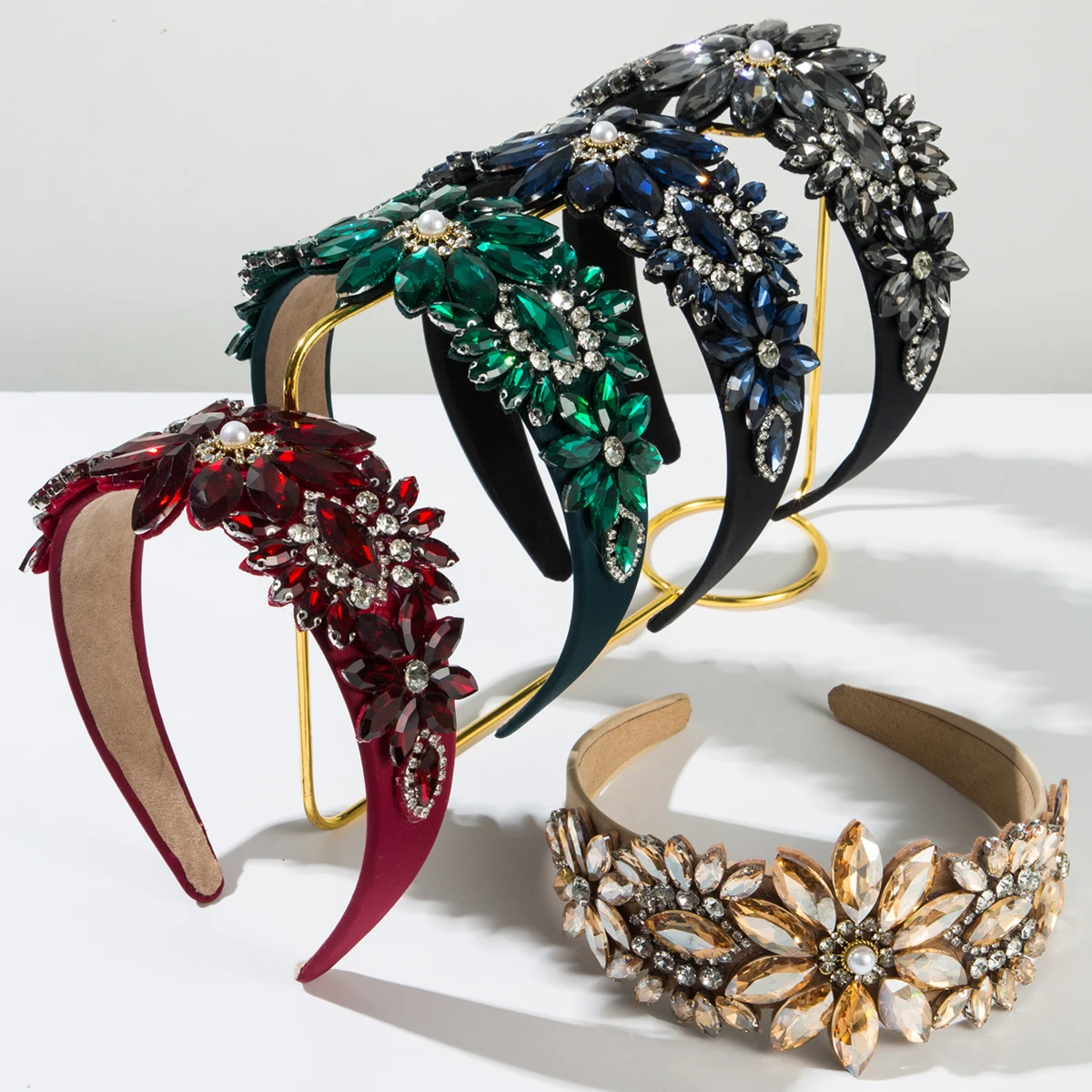 New Flower Headband For Women Baroque Style With Glass Diamonds Retro Wide Edge Headband Cross-border Hair Accessories Wholesale