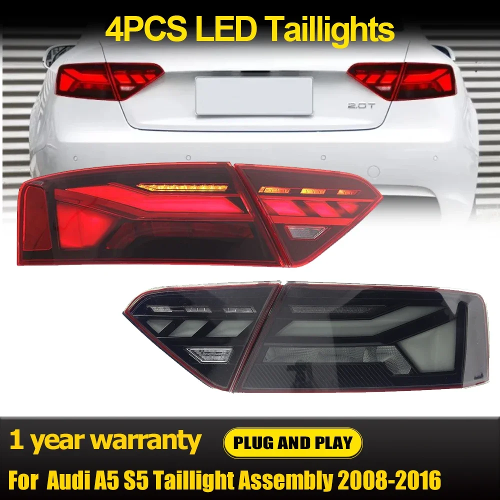 2pcs For Audi A5 Taillight Assembly 2008-2016 Old to New S5 Dynamic DRL LED Flowing Turning Signal Rear Tail Light Auto Lamp