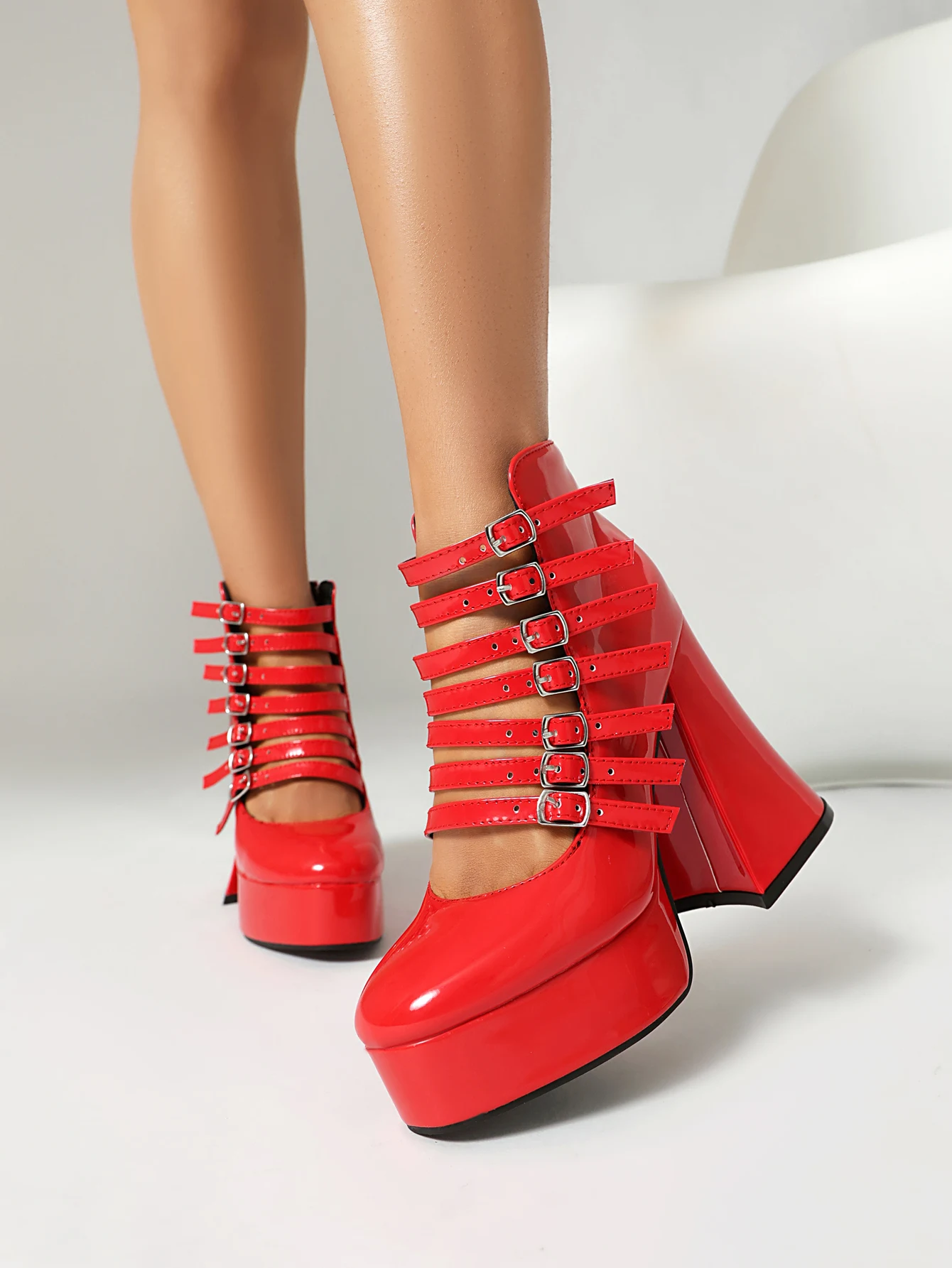 

European and American Hottie Ankle Boots Amazon Clasp Waterproof Platform Thick High Heel 12.3CM Platform Cool Boots