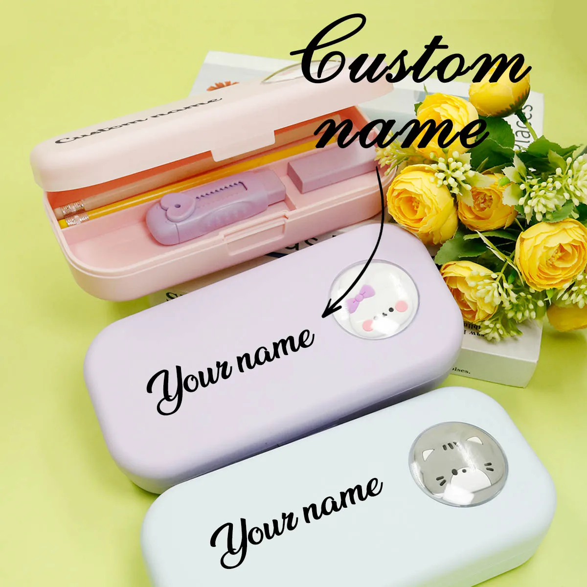 Custom Plastic Pencil Box With Name,Personalized Pencil Case,Customized Box,Three Colors Pencil Box,Back To School Supplies