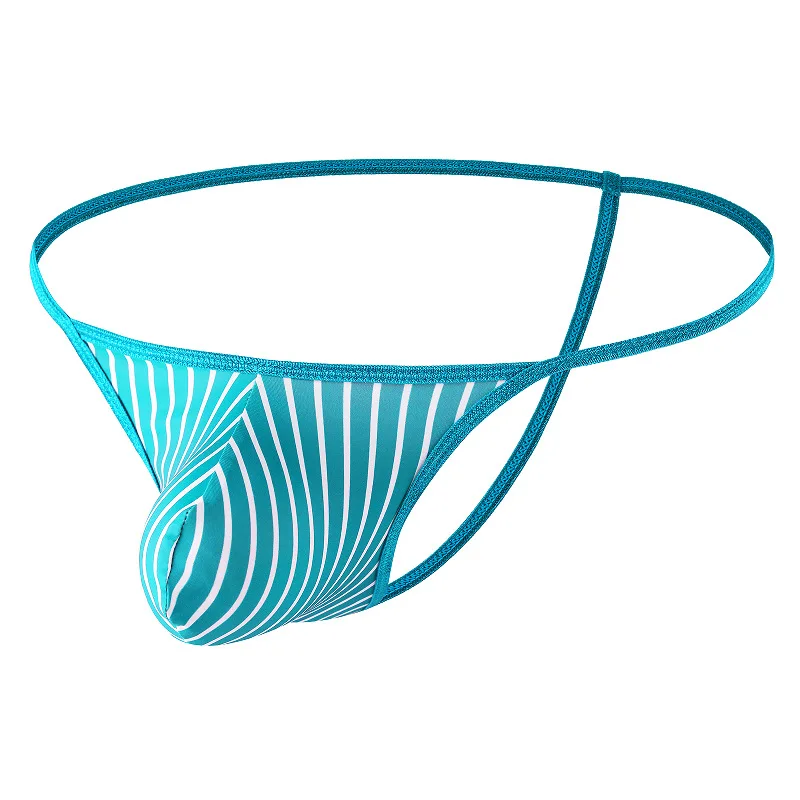 Striped Mens Sexy Breathable Underwear T-Back Panties Thongs Seamless Ultra-thin Male Low-rise Ice Silk U Bulge Pouch G-string