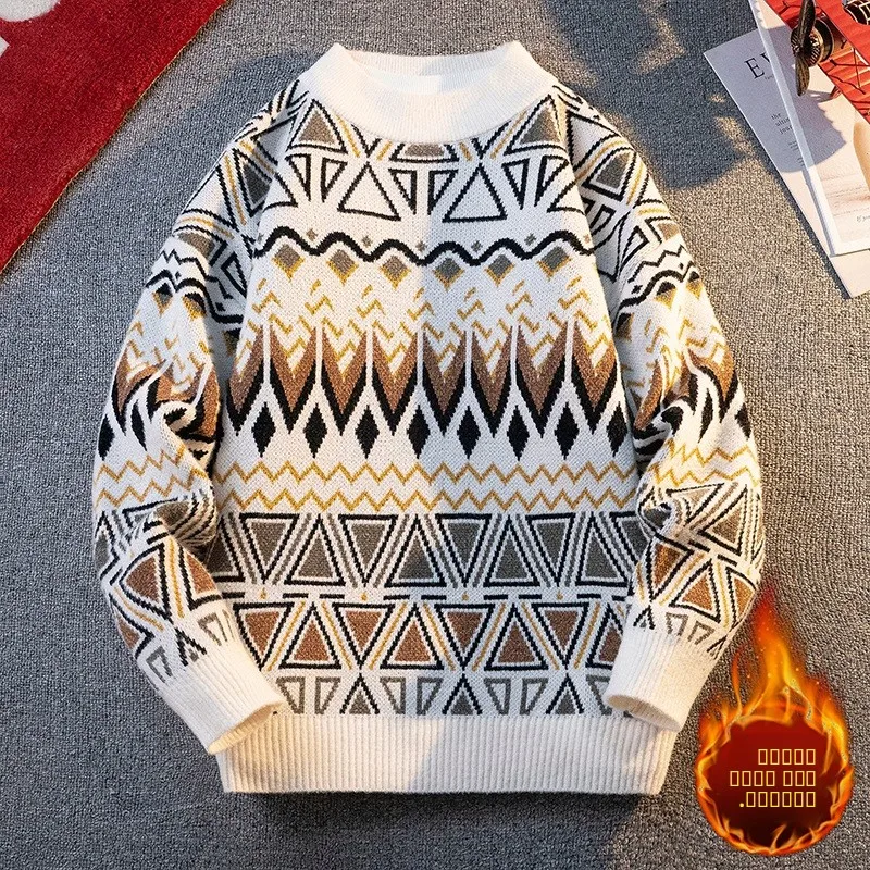 

Men's round Ne Fce Lined Knitted Sweater Thi Warm Casual Wear Winter Faion Soft Coolmax Fabric Long Sve Knit Top