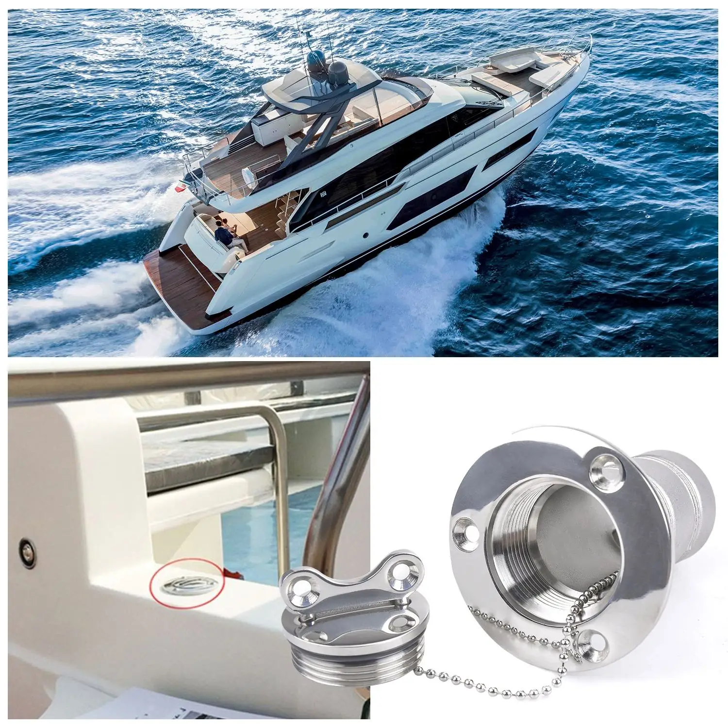 Marine 316 Stainless Steel Deck Fill Cap with Key for Fuel Waste Water Gas - Yacht Boat Accessories Hardware