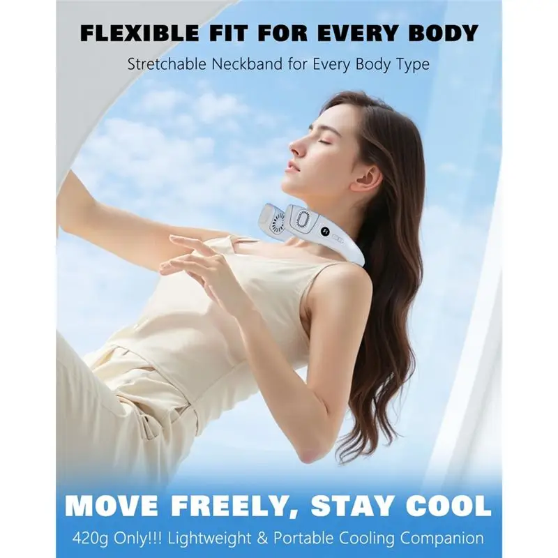 B59B-2 In 1 Cooling Plate Neck Fan, Powered By 5200Mah Battery, Neck Air Conditioner Fans For Outdoor, Indoor, And Travel Use