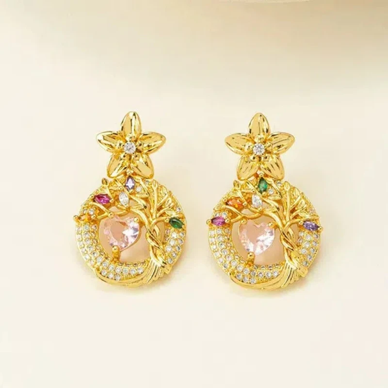 

Fashion Simple Versatile Earrings, Love Cubic Zircon, Exquisite, High-end, Full Zircon Earring, Love Tree Flower Earrings Female