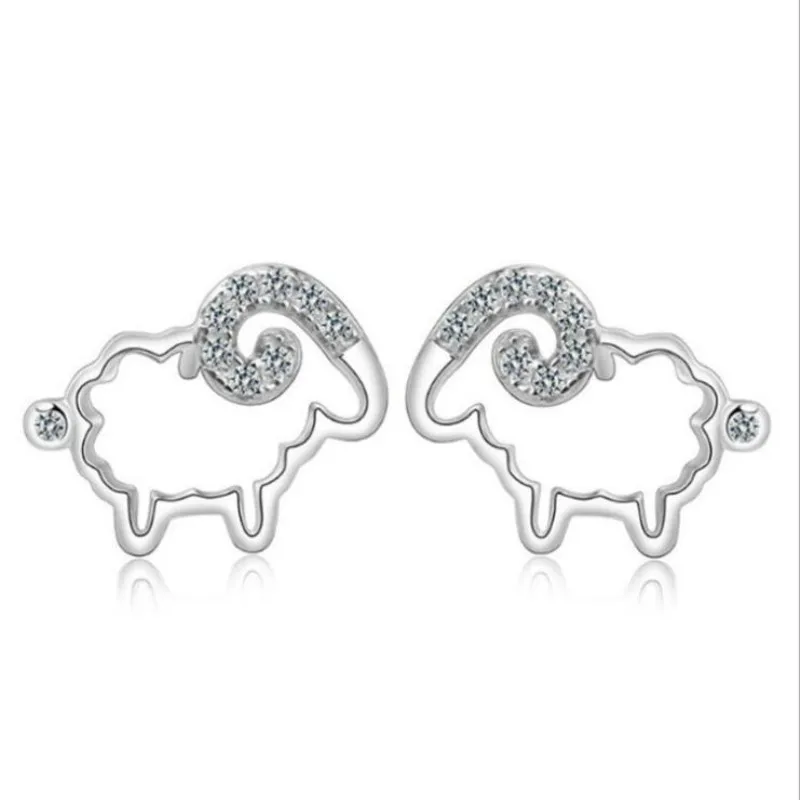 UiniTail Hot Selling New 925 Tibetan Silver Fashion Creative Set with Diamonds Temperament Little Sheep Animal Zodiac Earrings