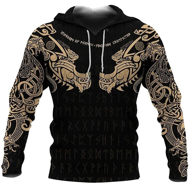 Mens Hoodies Vikings eagle Tattoo Fashion Animal pattern 3D Printed Style Casual Harajuku Hip Hop Pullover Oversized Sudaderas