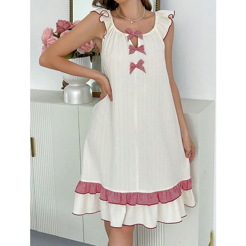 

A set of dresses for women European and American style bow suspender nightdress women's 2026 summer new sleeveless ruffle edge dress loungewear midi dresses going out outfits