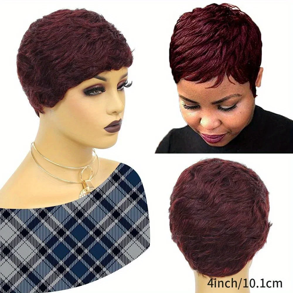 natural black/99j/27 color 4inch short layered pixie cut short human hair wigs 150% density machine made remy hair wig for women image 4