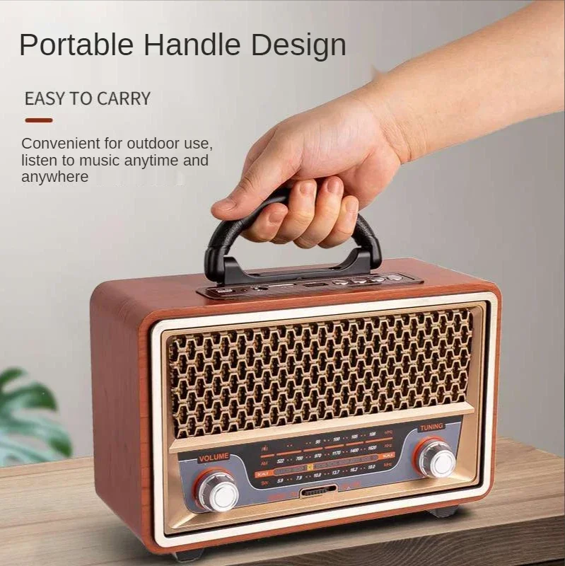 

High Quality Wooden Retro Portable Radio Music Player AM/FM/SW Multi-function Bluetooth Speaker Subwoofer Card Audio Caixadesom