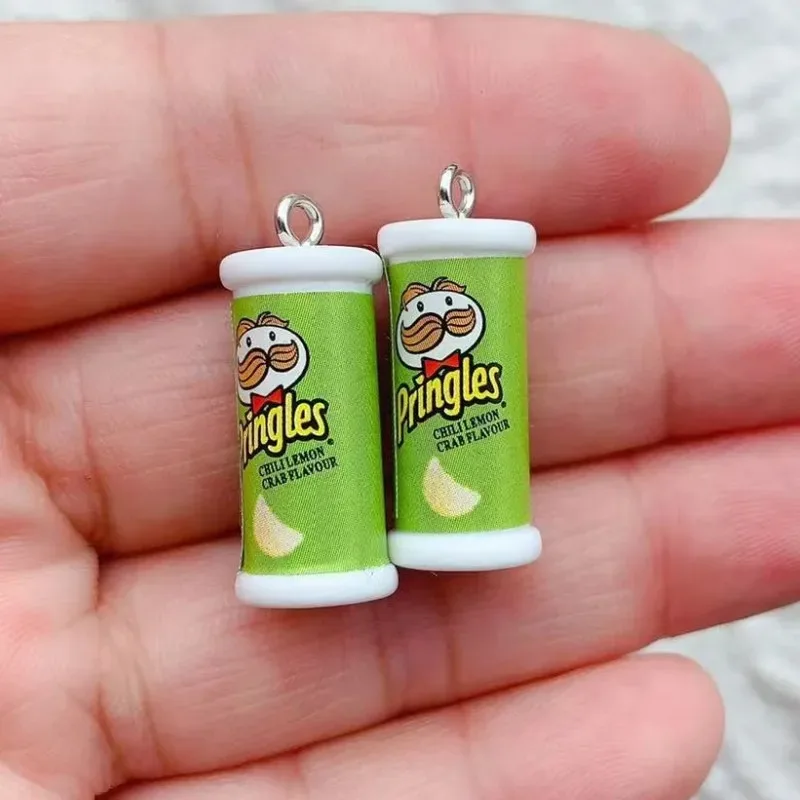 10 قطعة محاكاة صندوق رقاقة البطاطس ثلاثية الأبعاد دلايات للقلادة مجوهرات يدوية الصنع لسلسلة مفاتيح قلادة القرط