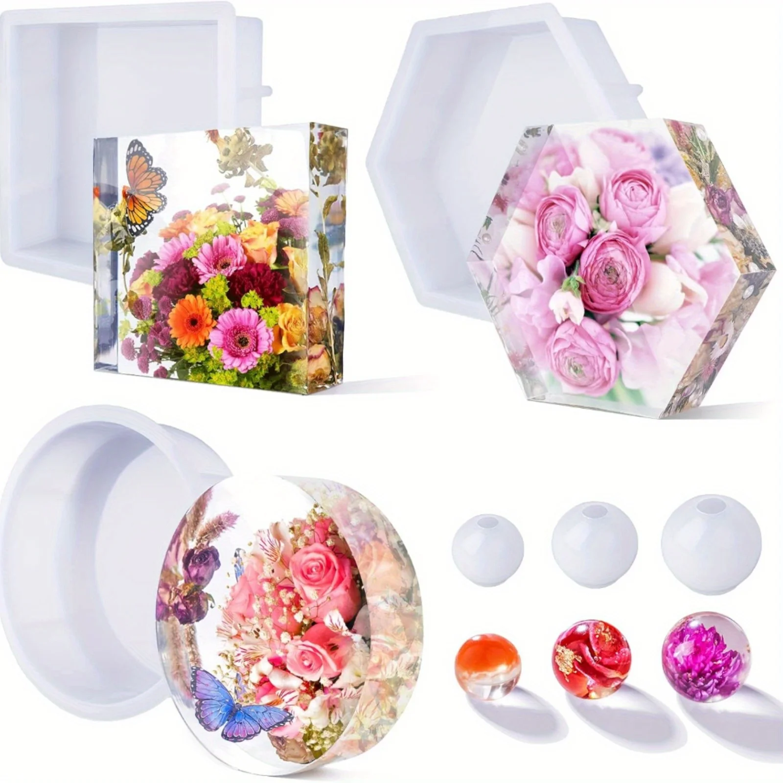 Molde de resina de silicona para espécimen grande, cuadrado, redondo, corazón, hexágono, preservación de flores, especímenes de insectos, arte, artesanía, fundición, decoración del hogar