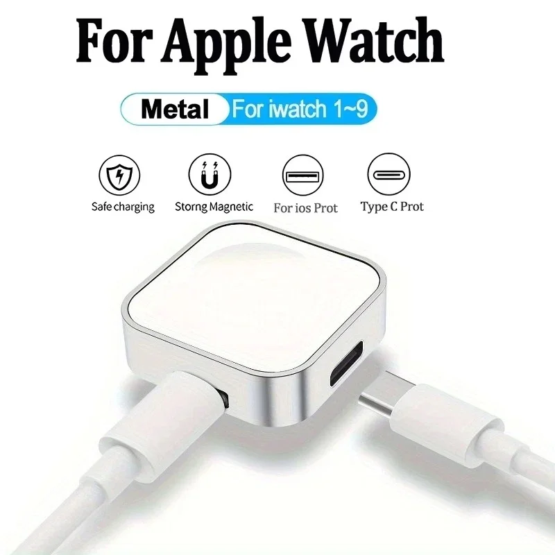 

Portable Mini Wireless Watch Charger Type C 8pin Two interfaces For Apple Watch 9 8 7 6 5 4 3 Ultra 2 1 SE Series Fast Charger