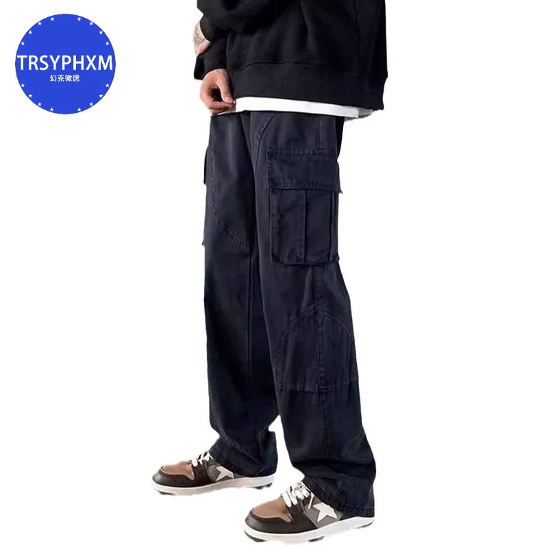 

TRSYPHXM 2024.7.28 new Black retro work pants men's high street wide leg casual pants summer straight leg pants