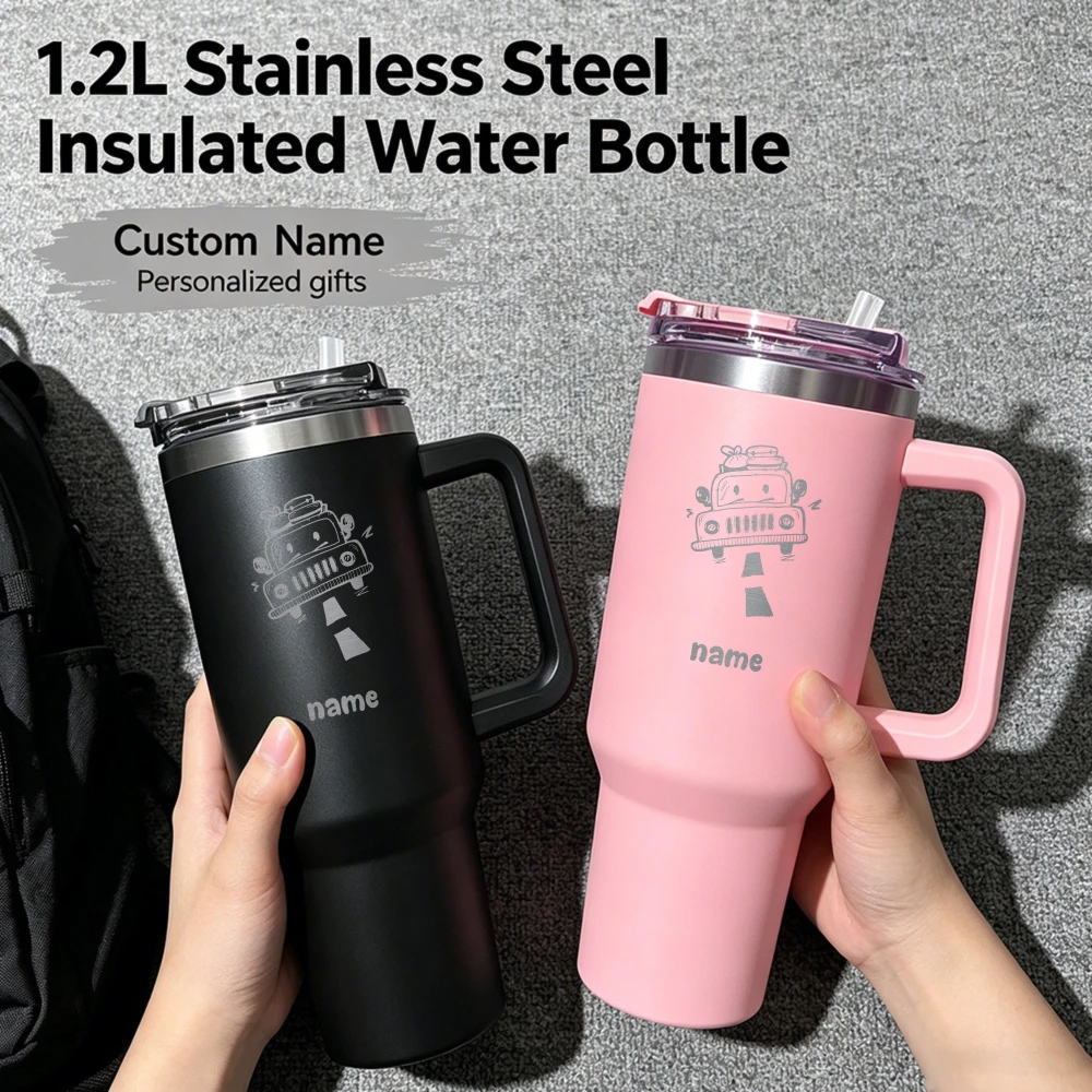 1200ML Custom Large Capacity Thermos Cup Stainless Steel Vacuum Insulated Water Bottle with Straw Leak Proof Gym Travel Mug view 2