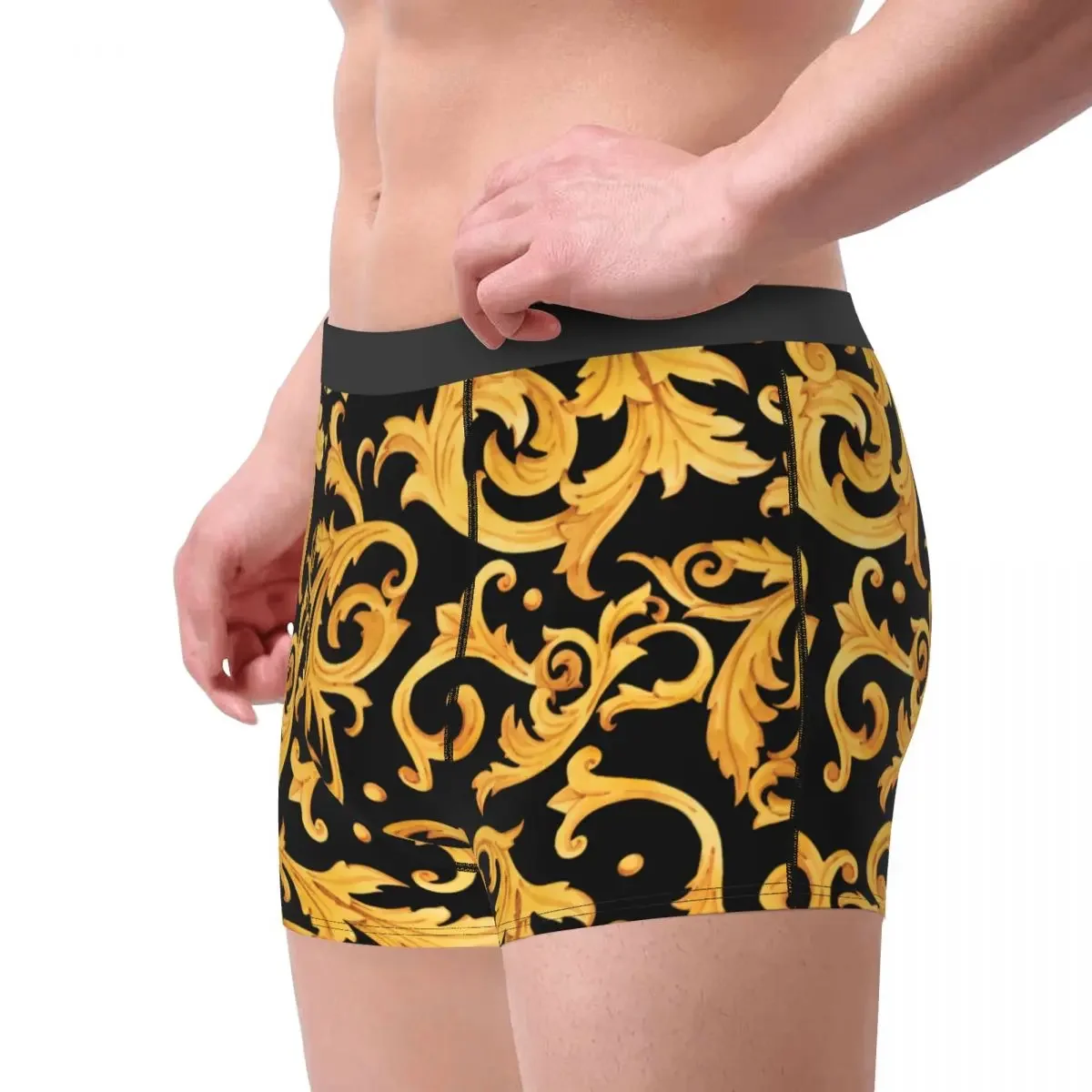 Personalizado Luxo Sexy De Ouro Europeu Floral Underwear, Barroco Vitoriano, Rococó Estilo Boxer Cuecas, Calcinhas Soft Shorts, Cuecas