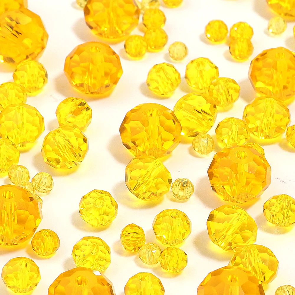 50-200pcs 3 4 6 8 10mm Transparent Faceted Crystal Beads Yellow Glass Abacus Loose Bead For Jewerly Making DIY Bracelet Necklace
