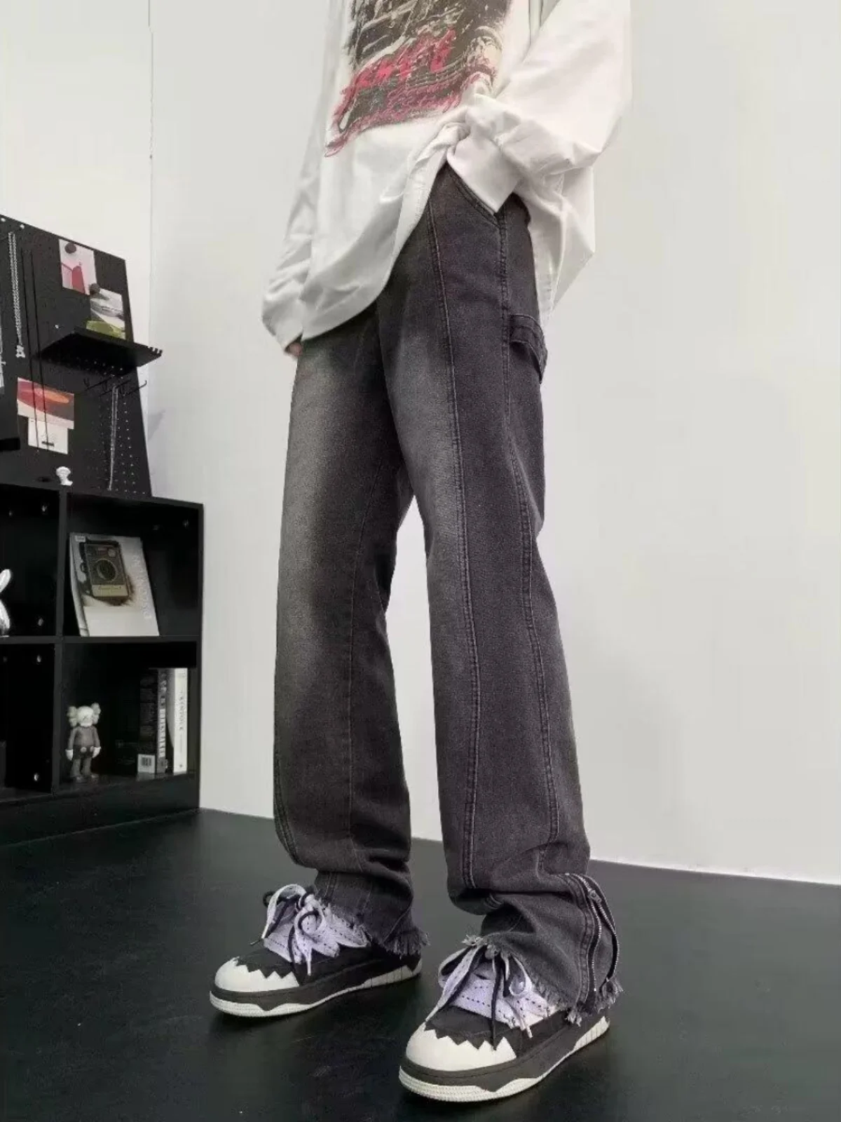 الأمريكية الرجعية الطين عمال الجينز الرجال الصيف تصميم حساسة صغيرة فيبي شارع العليا العصرية فضفاض طماق أنبوب مستقيم