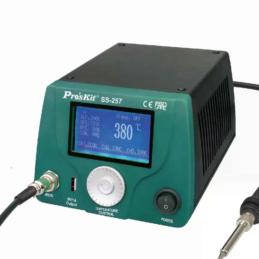 

Pro'sKit SS-257H electric soldering iron LCD digital display temperature control mobile phone repair welding stand 75W