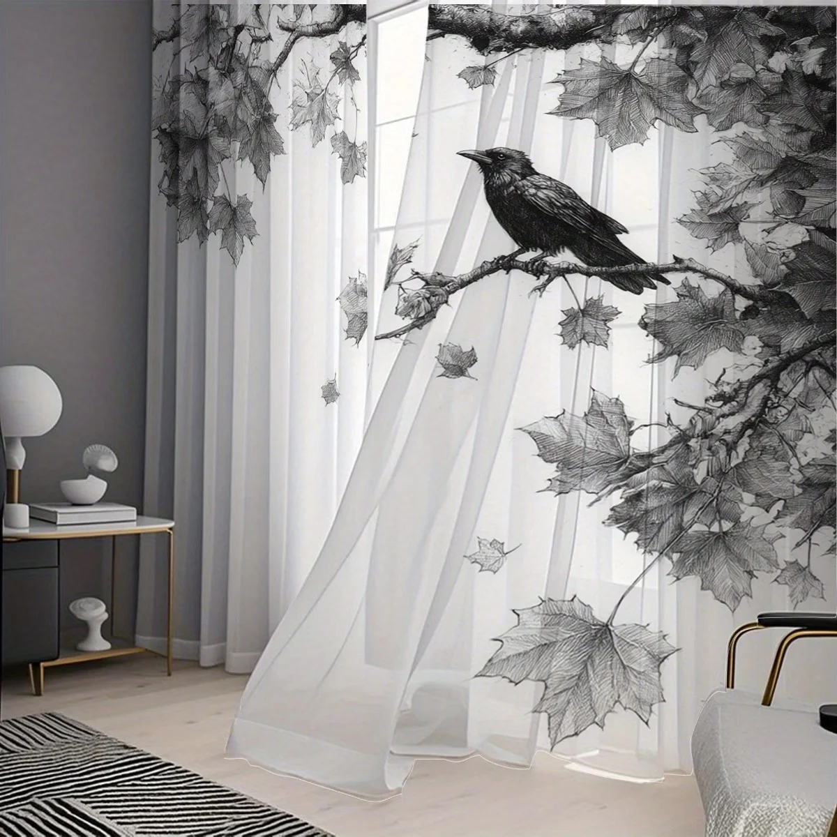 2PCS Digital Printing Sheer Curtain, Damask Floral Victorian Pattern, Elegant Classic Traditional Luxury Living Room Decor
