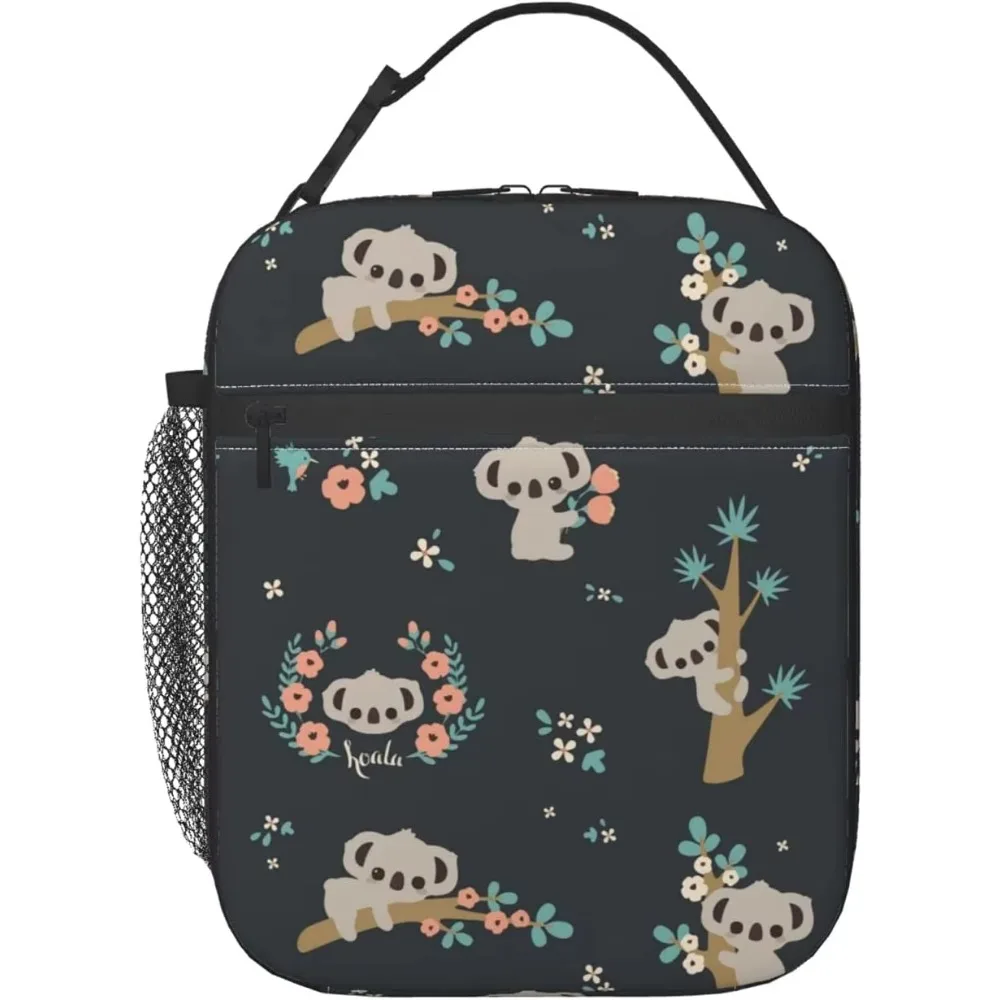 Cute Floral Koala Insulated Lunch Bag for Women Men Reusable Thermal Cooler Lunch Bento Tote Bags for Work School Picnic