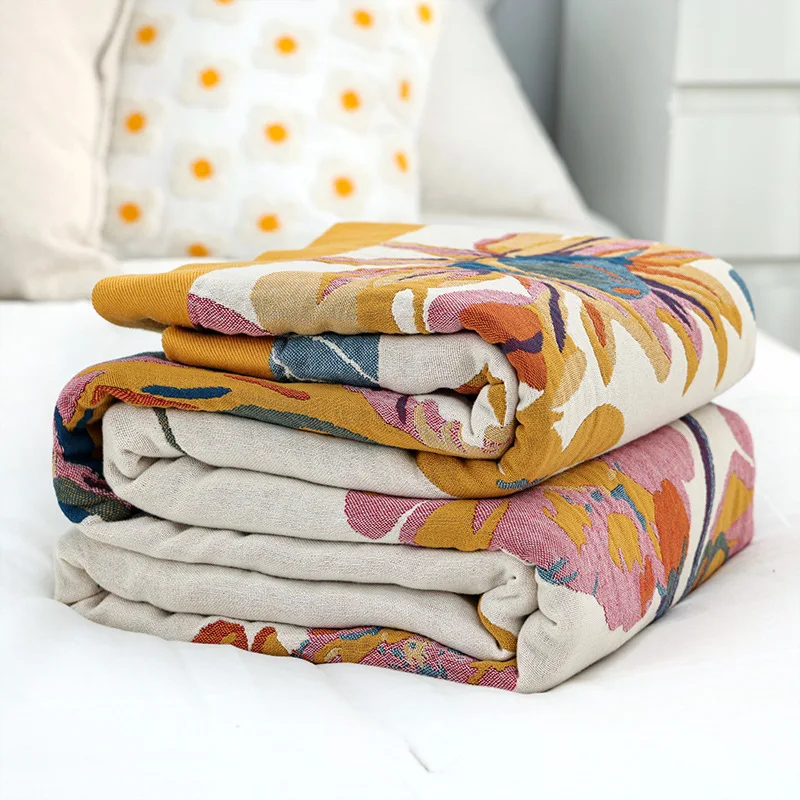 Birds Flower Cotton Towel Blanket, Double-sided Jacquard, Sofa Bedspread, Pillow Towel, 200*230, 150*200