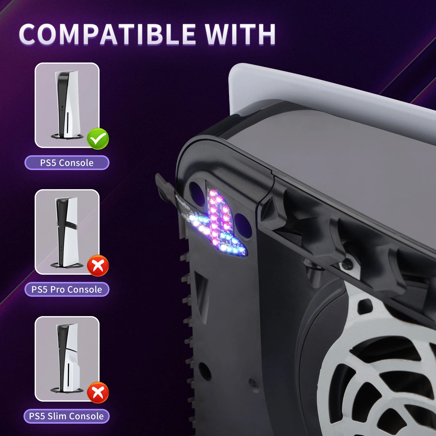 eXtremeRate RGB RAINBOW Logo LED Kit for PS5 Disc & Digital Edition Console (2020 CFI-1 Series) - 7 Colors 40 Effects