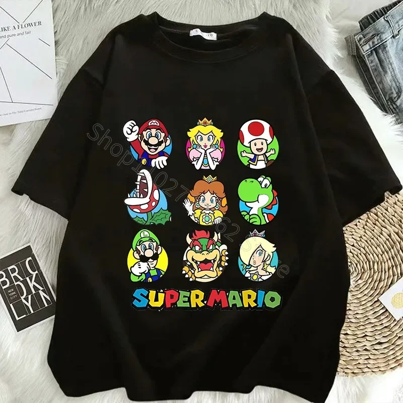 Super Mario Bros pakaian Pria Wanita putri Peach Luigi t-shirt nyaman Keren karakter kartun Motif pakaian pesta hadiah