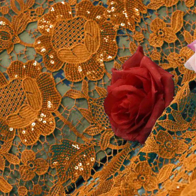 

Оранжевая кружевная ткань, аксессуары для шитья, основная ткань, модные шнурки для показа, садовое ремесло, Kahki, бусина, свадебное платье, ткань