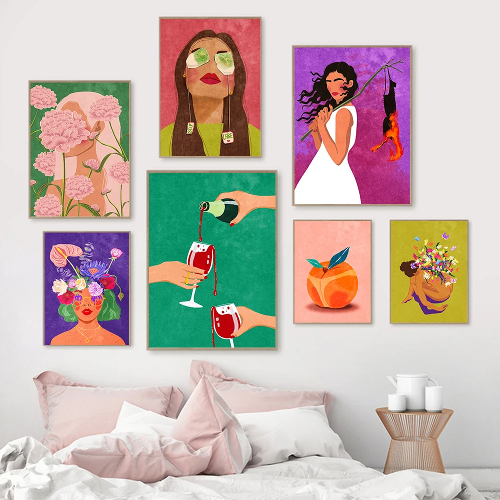 Free Your Potential Wall Pictures No Bra Club Colorful Poster Abstract Girl Blooming Head Prints Kitchen Cheers Decor Painting