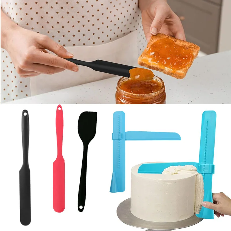 

Silicone Spatula Set for Baking Cake Decorating Frosting Smoother Adjustable Cake Scraper Jam Spreader Non-Stick Kitchen Tools