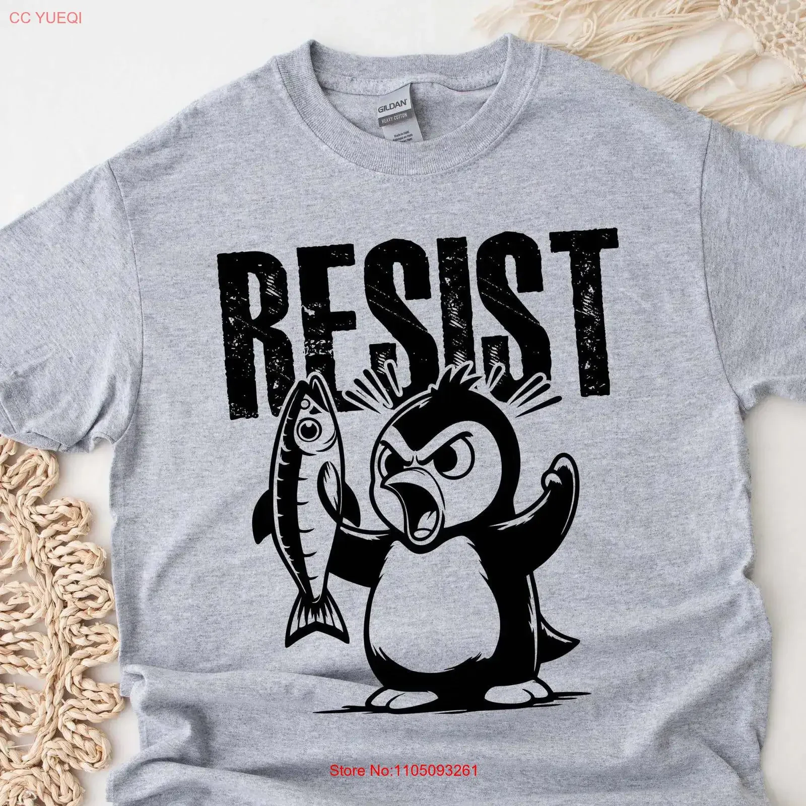 

Футболка с изображением пингвинов ResisT, протест, островной тариф, винтажная стираная унисекс, удобная, дышащая, слегка домашняя графика