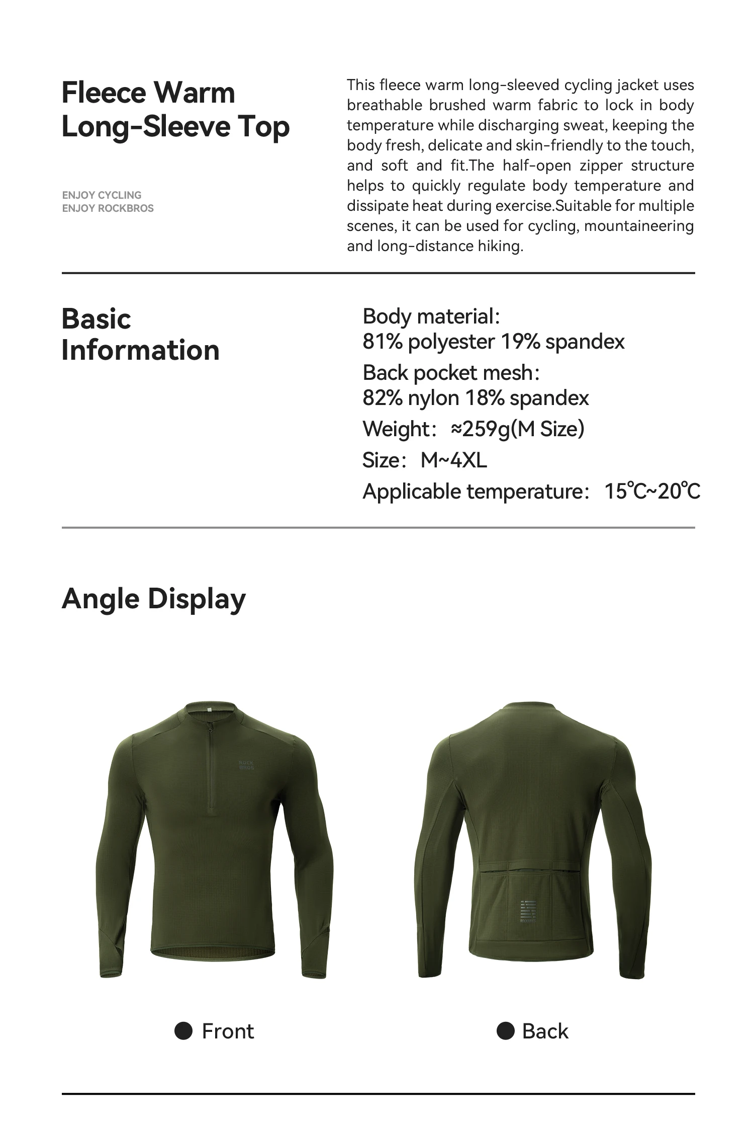 ROCKBROS Fleece Warmes Langarm-Sportshirt Fitness-Oberteil Gym-Shirt Schnelltrocknend Widerstandsfähig Frühling-Herbst-Kleidung Sweatshirt – Detail 2