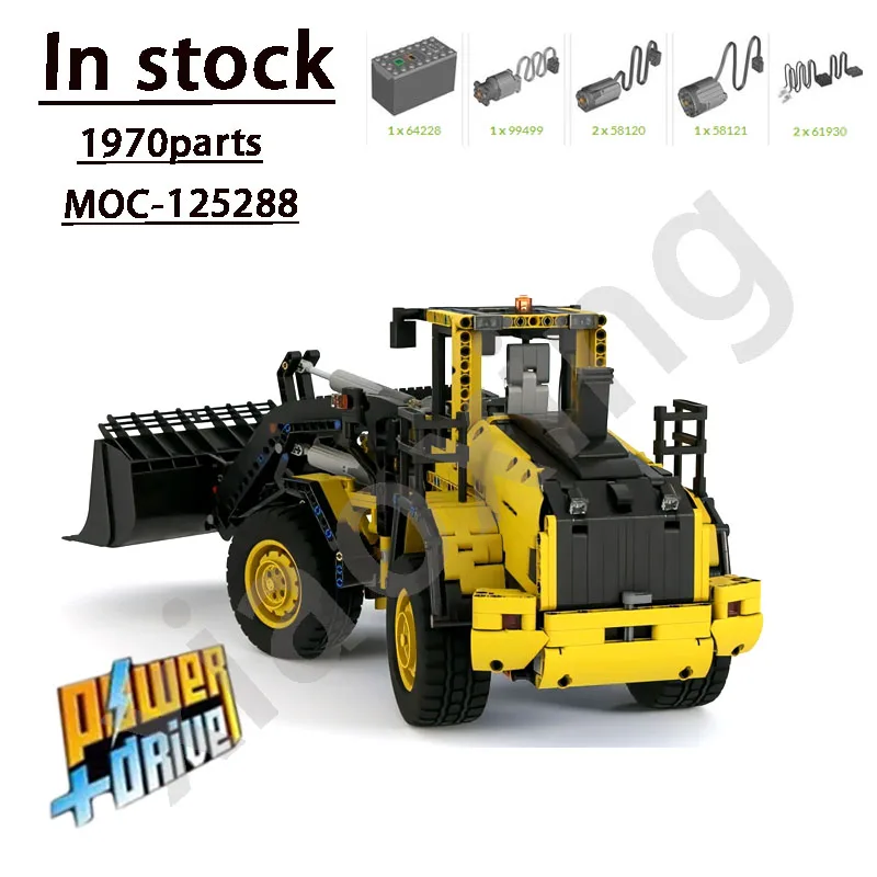 MOC-125288 Trasporto di carico Pala gommata Escavatore da città Dozer Building Blocks Modello 1970 Parti Ragazzi Bambini Compleanno Giocattolo Regali