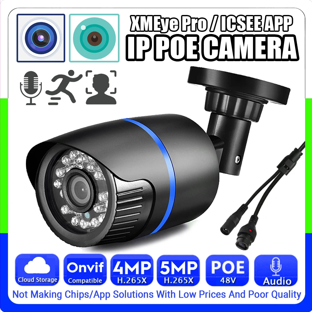 

5MP 4MP Audio POE IP Camera H265 HD Full Digital Mic Waterproof Outdoor Onvif Cloud Storage Ai Face/Motion Detection ICSEE XMEYE