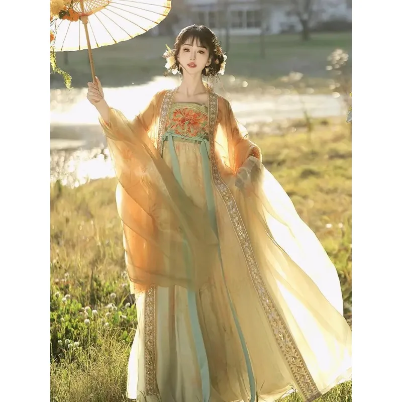 Traditional Women Tang Dynasty Hanfu Dress Ancient Chinese Style Stage Costume Dance Hanfu Princess Dress Folk Dance Outfit