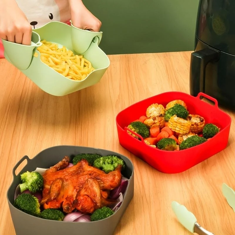 Silicone Baskets Square Non-Stick Food Grade Reusable Air Fryer Liner Kitchen Air Fryer Accessories 3 Colors for best sale
