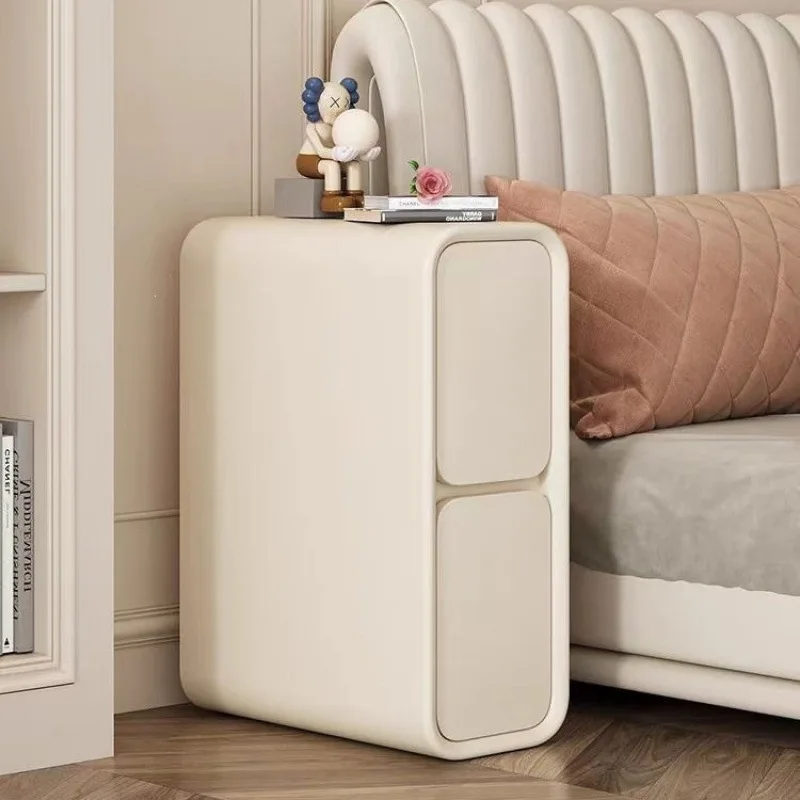 Super narrow bedside table Small simple modern bedroom Solid wood Extremely narrow crevice cabinet Cream wind Bedside shelf