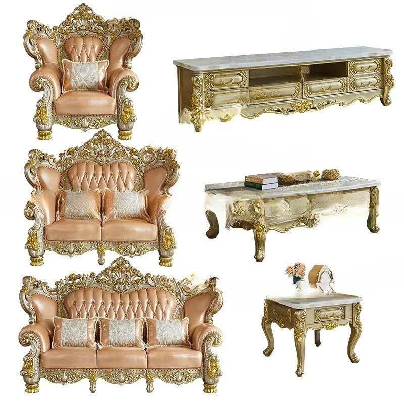 

Villa luxury living room sofa combination high-end atmosphere whole house full set set set solid wood leather classical
