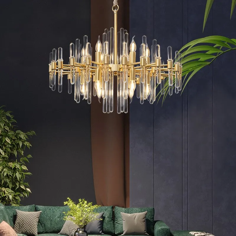 Copper crystal chandelier light luxury living room lamp post-modern atmosphere home dining room designer bedroom