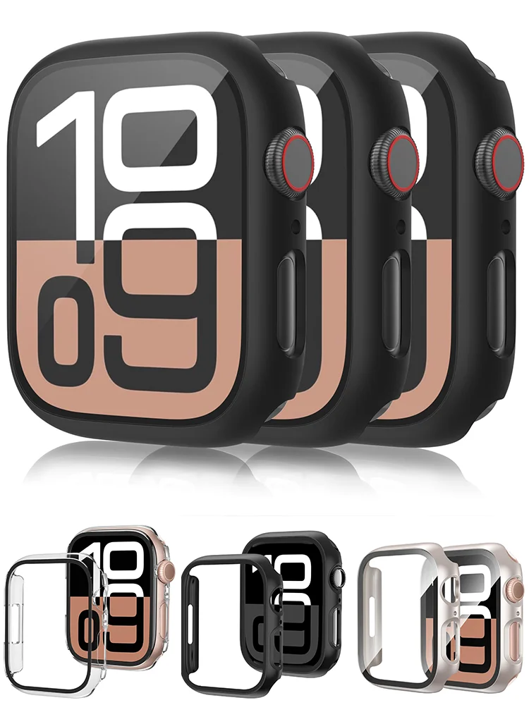 애플 워치 케이스 46mm 44mm 40mm 45mm 41mm 42mm 38mm 스크린 프로텍터 iwatch 시리즈 10 9 8 7 6 5 3 SE 글라스+커버 액세서리