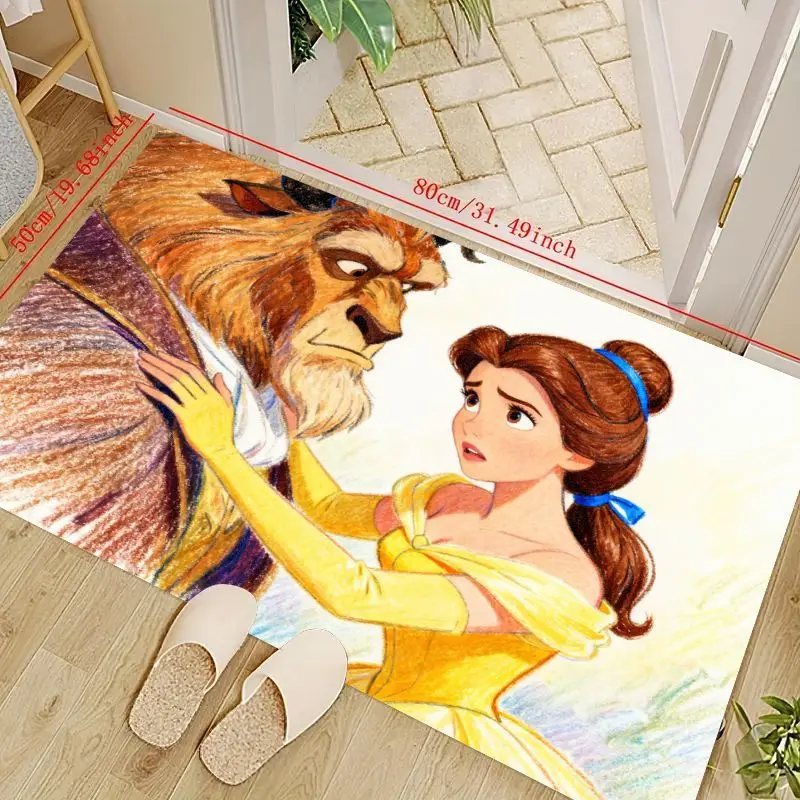 

1 шт. Disney Beauty and the Beast Princess Belle & The Beast мультяшный напольный коврик, мягкий противоскользящий моющийся коврик, 50x80 см (19,68x3